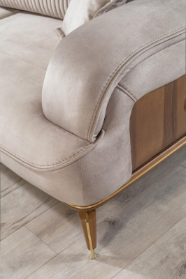 Sofa 3 Sitzer + Sessel Set Design Sofa Textil Sessel Wohnzimmer Neu