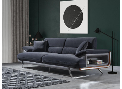 Sofa 3 Sitzer Textil Sofas Schwarz Stoff Möbel Modern Stil Dreisitzer