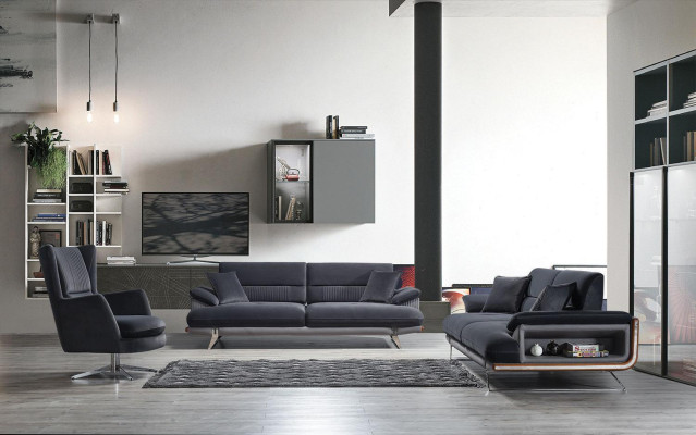 Sofa 3 Sitzer Textil Sofas Schwarz Stoff Möbel Modern Stil Dreisitzer