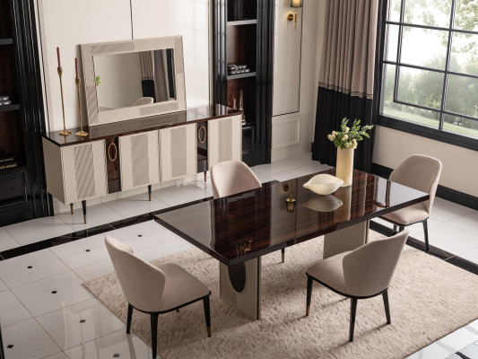 Luxus Esszimmer Essgruppe Essecke Esstisch Stühle Beige Set 9tlg Holz