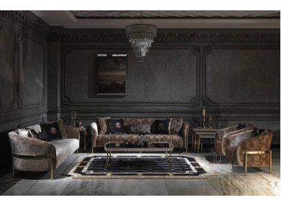 Wohnzimmer Sofagarnitur Dreisitzer Sessel Beige Stoffsofa Couchtisch