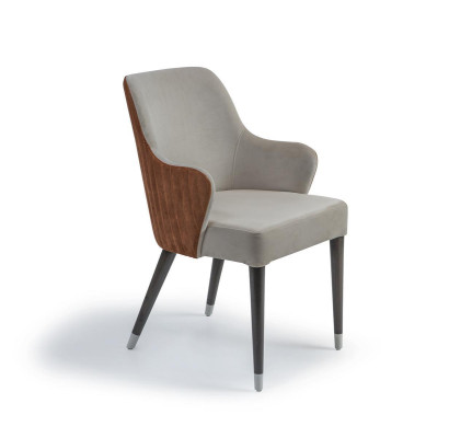 Luxus Stuhl mit Armlehnen Grau Polstersitz Modern Esszimmer Designer Möbel