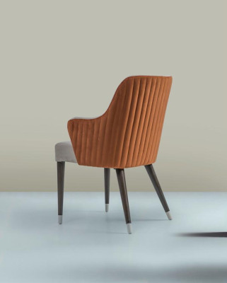 Luxus Stuhl mit Armlehnen Grau Polstersitz Modern Esszimmer Designer Möbel