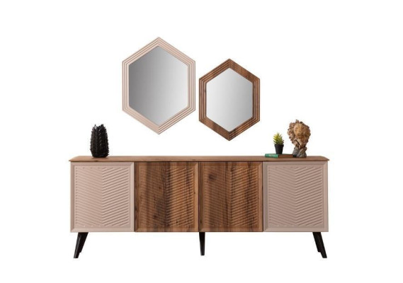 Beige Esszimmer Moderne Esszimmer Garnitur Esstisch Anrichte 2x Spiegel