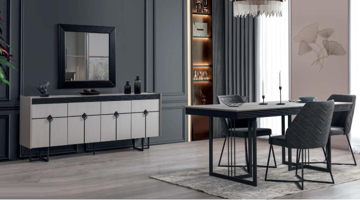 Esszimmer Set luxus Design Esstisch Einrichtung Sideboard mit Spiegel Komplett