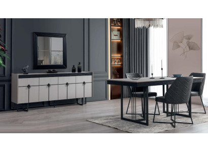 Esszimmer Set luxus Design Esstisch Einrichtung Sideboard mit Spiegel Komplett