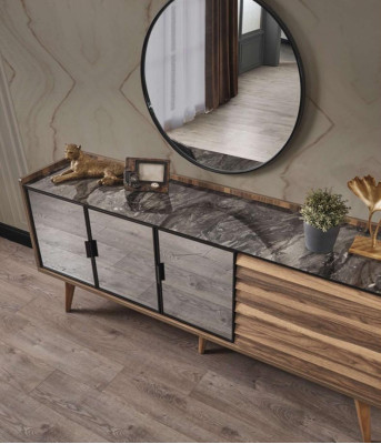 Komplette Braune Esszimmer Garnitur Esstisch 4x Stühle Sideboard 7tlg