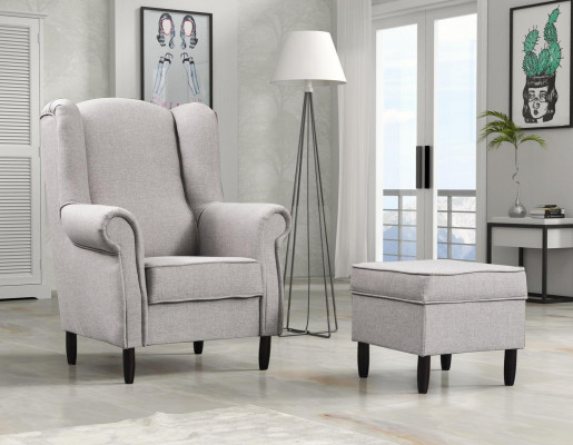 Sessel Hocker Beistell Desig Ohrensessel Set Garnitur Polster Relax Fernseh 2tlg