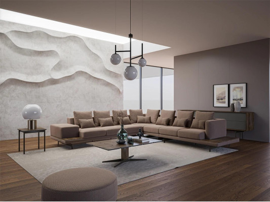 Designer Wohnzimmer Set 3tlg Polstermöbel Ecksofa L-Form Holz Couchtisch Neu