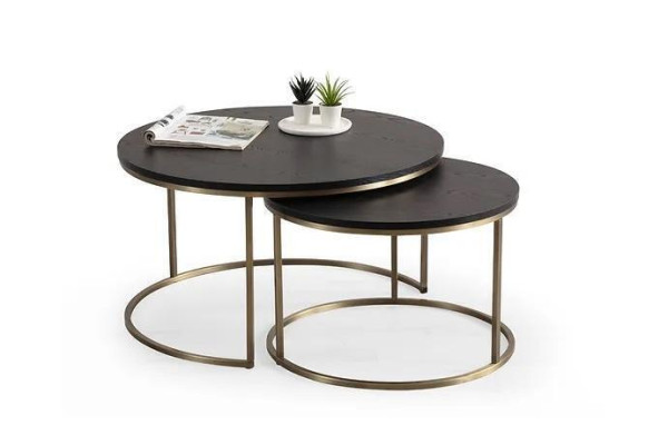  Couchtische 2-teilig oben und unten Messing-Metallbeine hochwertiges Wohnzimmer
