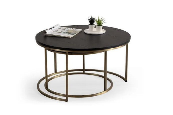  Couchtische 2-teilig oben und unten Messing-Metallbeine hochwertiges Wohnzimmer