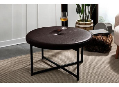  Couchtisch hochwertiges Leder Tischplatte Material Metall Wohnzimmer Dunkelbraun