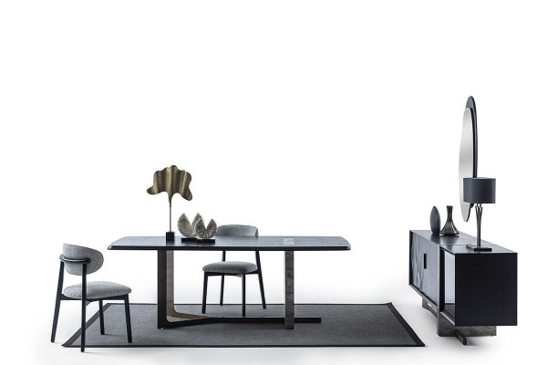  Esszimmer 7tlg. Set Esstisch Sideboard Spiegel 4x Stühle Modern Design