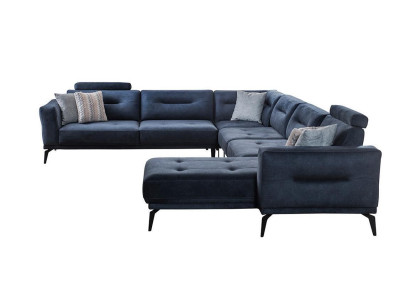  Luxus Modern Design Wohnzimmer U-Form Ecksofa Massiv Dunkelblau Sofa