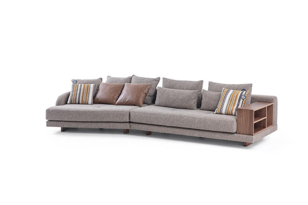  5-Sitzer Massive Wohnzimmer Stoffsofa Grau Elegant Modern Design