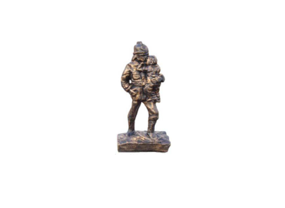 Feuerwehrmann rettet Kind Held Figur Statue Skulptur Kupfer Imitation Look Deko