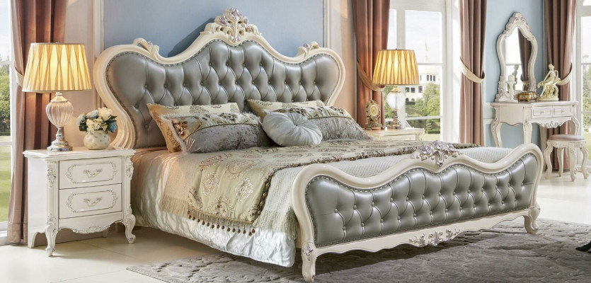 Bett Design Nachttisch 3 tlg. Schlafzimmer Set Modern Luxus Leder Massivholz