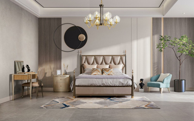 Bett Nachttisch Schminktisch 4 tlg. Schlafzimmer Set Design Modern Massivholz