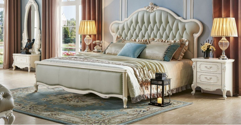 Elegantes Chesterfield-Bett Klassischer Stil mit passenden Nachttischen