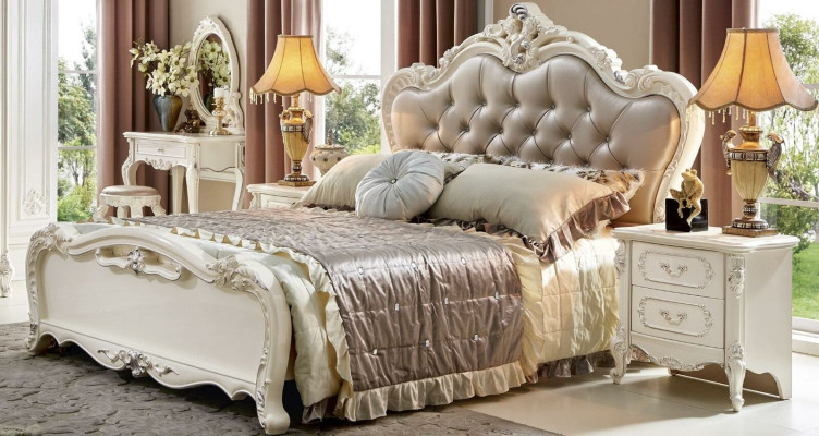 Bett Nachttisch 3tlg. Schlafzimmer Set Möbel Chesterfield Barock Massivholz