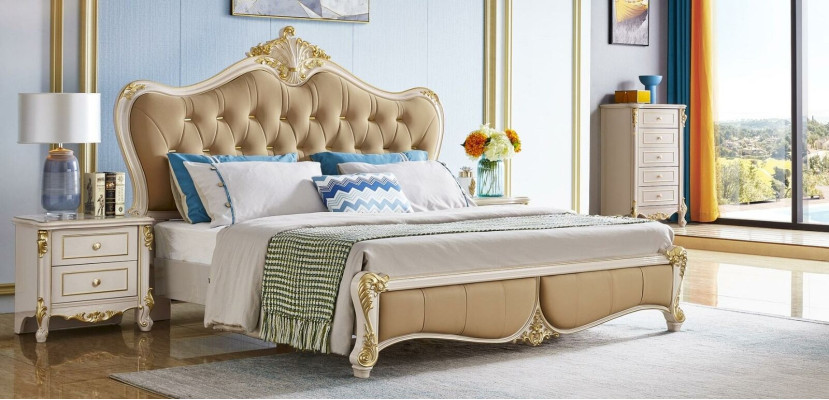 Design 3tlg. Bett 2x Nachttisch Betten Schlafzimmer Klassischer Set Massivholz