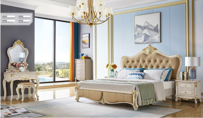 Design 3tlg. Bett 2x Nachttisch Betten Schlafzimmer Klassischer Set Massivholz