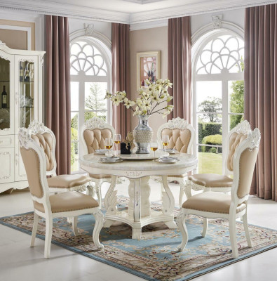 Runder Esstisch mit 4 Stühlen Klassische Esszimmer Set 5tlg. Massivholz