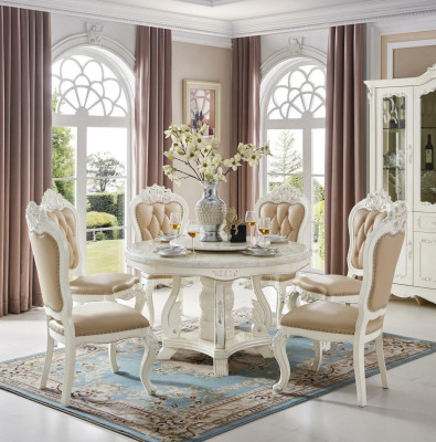 Runder Esstisch mit 4 Stühlen Klassische Esszimmer Set 5tlg. Massivholz