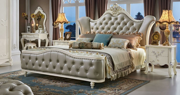 Design Schlafzimmer Set 6 tlg. Barock Bett Nachttisch Kleiderschrank Massivholz