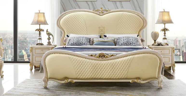 Designer Chesterfield Leder Doppel Luxus Bett Betten Schlaf Zimmer Massivholz