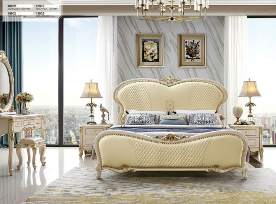 Designer Chesterfield Leder Doppel Luxus Bett Betten Schlaf Zimmer Massivholz