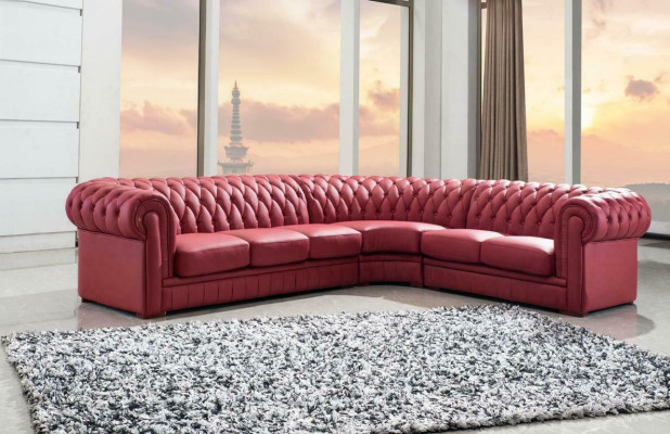 Klassiche Chesterfield Polster Sitz Eck Leder Dekor Garnitur Wohnlandschaft