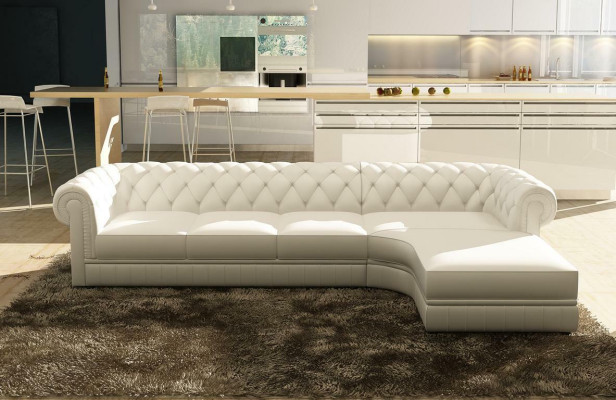 Klassiche Chesterfield Polster Sitz Eck Leder Garnitur Wohnlandschaft
