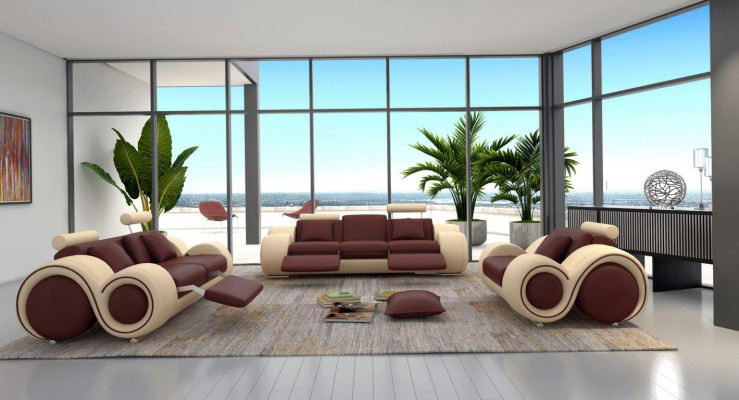 Sofagarnitur Design Couch 3+2 Set Polster Sofa Leder Garnituren Wohnzimmer