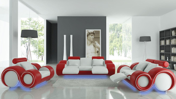 Sofagarnitur Design Couch 3+2 Set Polster Sofa Leder Garnituren Wohnzimmer