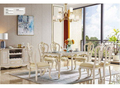 Klassische Kommode Esstisch Esszimmer Set 6 Stühle Schrank 8tlg. Massivholz