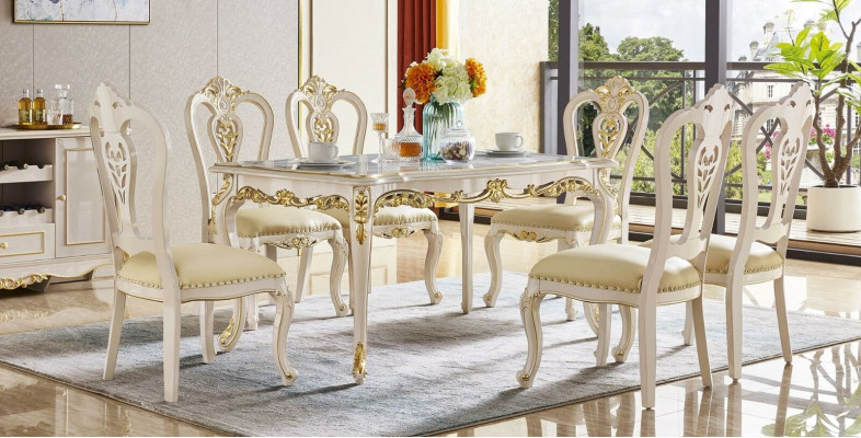 Klassische Kommode Esstisch Esszimmer Set 6 Stühle Schrank 8tlg. Massivholz