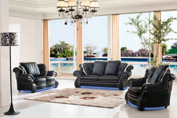 Klassische Couchgarnitur Sofa Polster Sitz Leder Garnitur 3+2+1 Sofas
