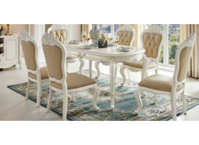 Klassisches Esszimmer Set Designer Tisch x4 Chesterfield Stühle Essgruppe Klassischer Massivholz