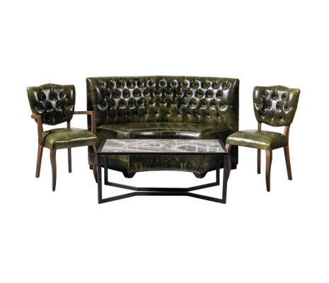 Chesterfield 2x Stühle Sofa 2 Sitzer Set 4 tlg. Sofa Bank Couch Sitzbank Grün