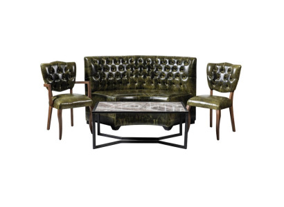 Chesterfield 2x Stühle Sofa 2 Sitzer Set 4 tlg. Sofa Bank Couch Sitzbank Grün
