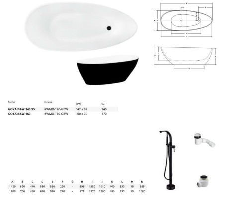 Schwarze LUXUS Design Freistehende Badewanne Wanne Bad Badewannen