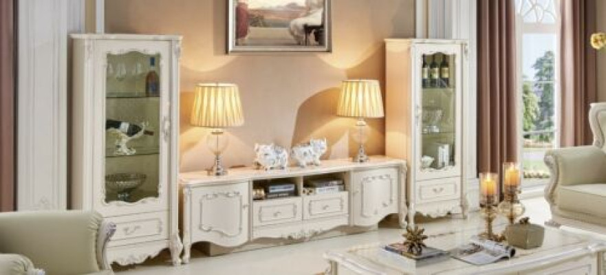 Design Vitrine Sideboard 2x Schrank rtv Wohnwand Anrichte 3 tlg. Massivholz