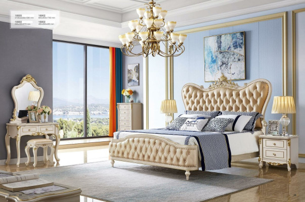 Barock Chesterfield Möbel 3tlg Set Schlafzimmer Betten 2x Nachttische Massivholz