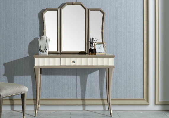 Schminktisch mit Spiegel Luxus Schlafzimmer Konsole Neu 2tlg. Set Massivholz