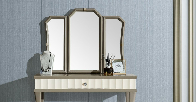 Schminktisch mit Spiegel Luxus Schlafzimmer Konsole Neu 2tlg. Set Massivholz