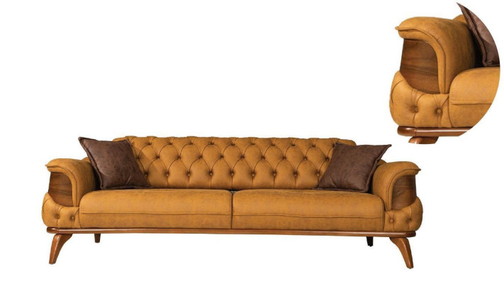 Dreisitzer Sofa Leder Couches Sofas Luxus Couch Chesterfield Western USA Gelb