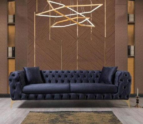 Sofagarnitur Blau Sofa Luxus Sofas Sessel 3+3+1 Sitzer Chesterfield Design Samt