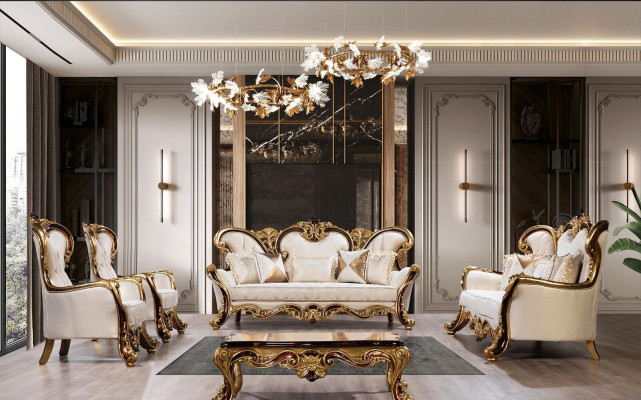 Luxus Sofagarnitur Barock Rokoko Sofa Set 3+3+1+1 Couchtisch