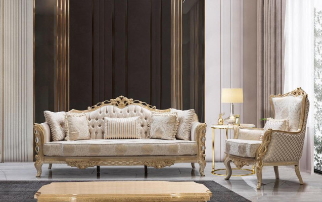 Königliches Sofa Set Wohnzimmer Sessel Couchtisch 3+1 Tisch